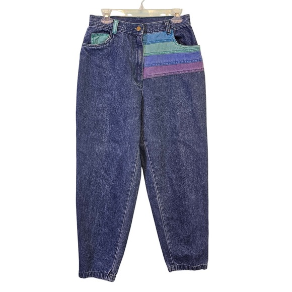 Together Denim - Vintage Together Colorblock Mom Jeans Womens 28x29 High‎ Rise Tapered 90s Cotton